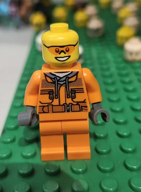 Lego Minifigure Town City Demolition Drill city worker orange red helmet goggles