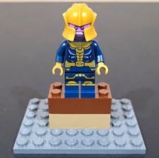 LEGO Thanos Minifigure Purple Head Dark Blue & Gold Outfit w/ Gold Helmet