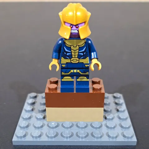 LEGO Thanos Minifigure Purple Head Dark Blue & Gold Outfit w/ Gold Helmet