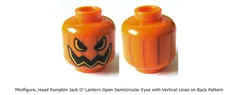 Lego Head Pumpkin Jack O' Lantern  Red Vertical Faded Lines on Back inv 1
