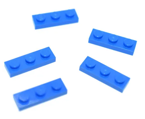 5 LEGO Blue 1x3 Plates flat panel square plate 3 studs 3623 362323