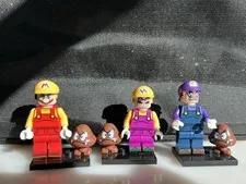 3 Lot Of Super Mario WARIO WALUIGI LEGO MINI Figure world kart nintendo W Goomba