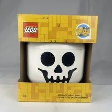 Lego Small White Skeleton Skull Storage Head Container, Halloween Decor