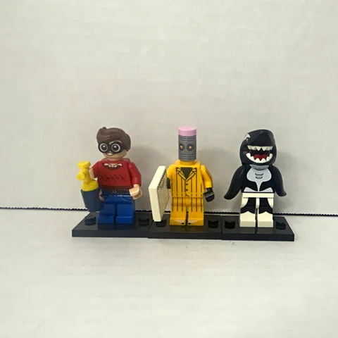 LEGO Minifigures Lot of 3: Shark Costume, Robot, Sweater Boy w/ Glasses
