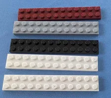 5 LEGO parts pieces plates 2x12, white, black, gray, brown, 2445