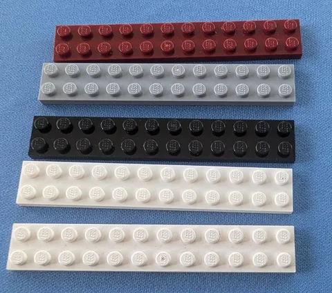 5 LEGO parts pieces plates 2x12, white, black, gray, brown, 2445
