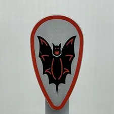 LEGO Castle Part 2586p4f Oval Shield Black Bat Red Border Silver Background
