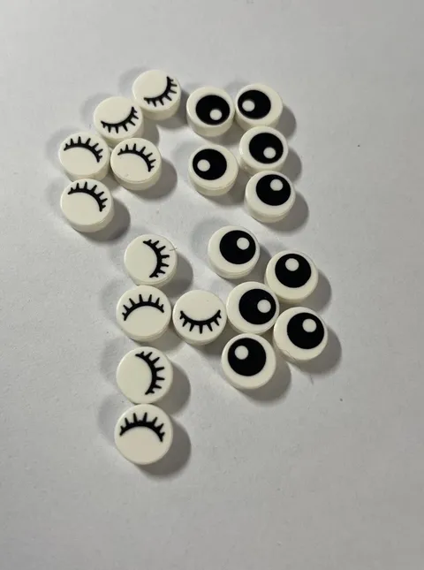 LEGO 20x Round Tile with Eyes in White (98138) Tile Modified