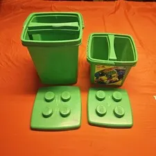 Lego Containers Green w/Handles Large Approx 11" & Medium Approx 7" G.U.C.