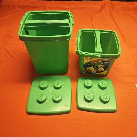 Lego Containers Green w/Handles Large Approx 11" & Medium Approx 7" G.U.C.