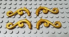 LEGO Lot of 4 Pearl Gold Plant Stems Pieces Curved 2 Thorns and 2 Swirls
