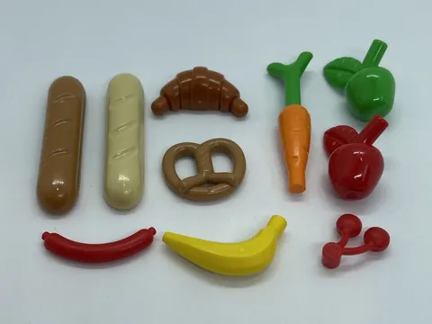 10 X LEGO Foods Apple Bread Banana Pretzel Cherries Hot Dog Carrot L352