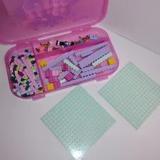 Lego Friends Lot 5 Mini Figures Lego Building Blocks Pink Storage Case  - P