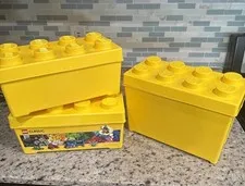 LEGO Yellow Brick Storage Case 8 Stud Plastic Bins Set 3 EMPTY 14x10x7, 14x7x7