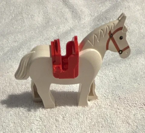 LEGO White Horse Animal Figure w/ Red Saddle & Printed Bridle, 1 Piece