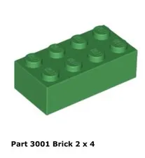 LEGO Green 2x4 Brick (3001) - 100 New Pieces - Building Bricks
