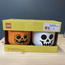 LEGO Storage Head Small 2 Pcs Halloween Edition Pumpkin and Skeleton New in Box