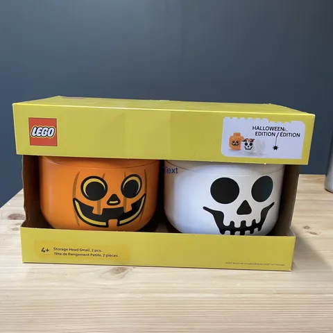 LEGO Storage Head Small 2 Pcs Halloween Edition Pumpkin and Skeleton New in Box