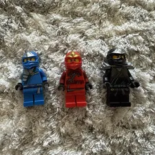 LEGO NINJAGO Minifigure Lot of 3 Ninja Figures Blue Red Black Kai Jay