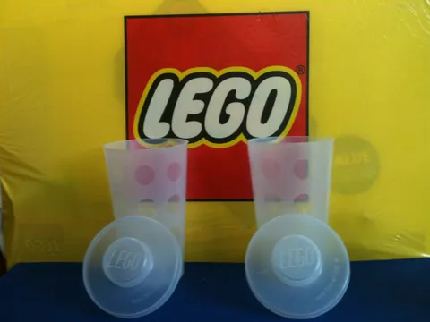 Large LEGO® Pick A Brick Plastic Cups Containers with Snap on Lids (Lot of 2)