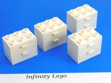 4 LEGO White Cupboard 2x3x2 Opened Studs with White Drawer (4536 92410) 4 Pieces