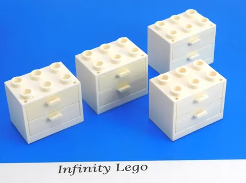 4 LEGO White Cupboard 2x3x2 Opened Studs with White Drawer (4536 92410) 4 Pieces