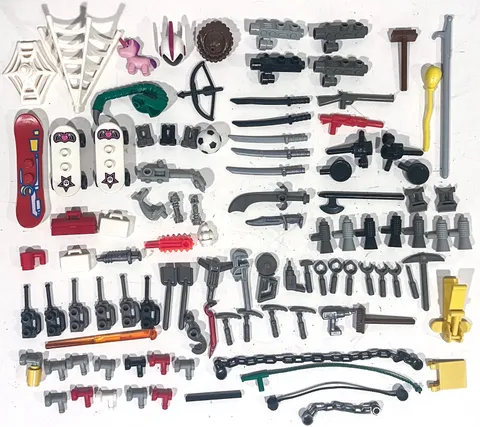 Lego Assorted ACCESSORIES Lot Swords Helmets Tools Weapons 104 pc.