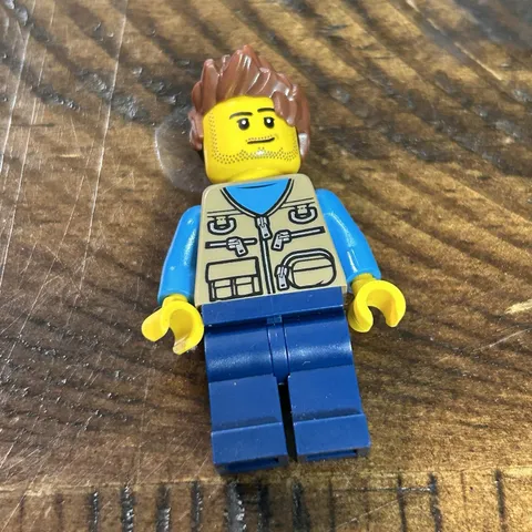 Lego Minifigure - Camper Van Owner Dark Tan Vest Messy Hair Smirk