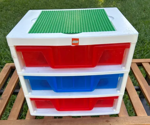 IRIS LEGO Brick Storage Container 3 Open Drawers with Handles White Red Blue