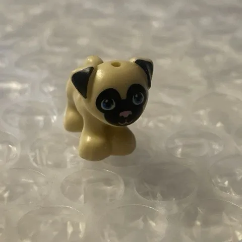 Lego Puppy Dog Friends Tan Pug Black Ears Face Blue Eyes Pink Nose