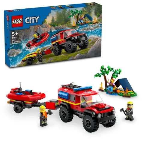 LEGO City 4WD Fire Engine and Rescue Boat Toy Present Block Boys Girls Children