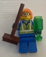 Lego Town Shirley Keeper Minifigure with Bottle and Broom