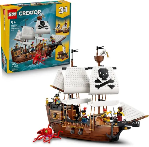 LEGO Creator 3 in 1 Iconic Pirate Ship Toy - Building Set for Boys & Girls-31387
