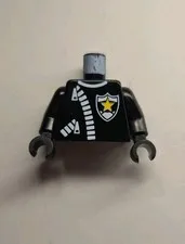 LEGO Minifigure Police Torso Black with Star Badge Zipper LEATHER JACKET 90's 