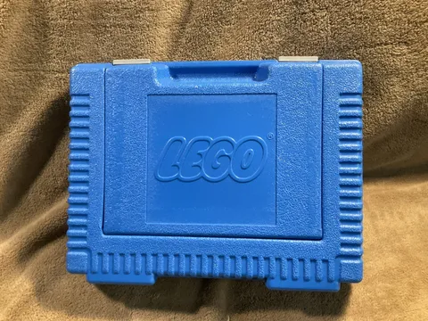 Vintage Lego Storage Container Box Hard Case Blue Plastic Travel Bin Carrier 80s