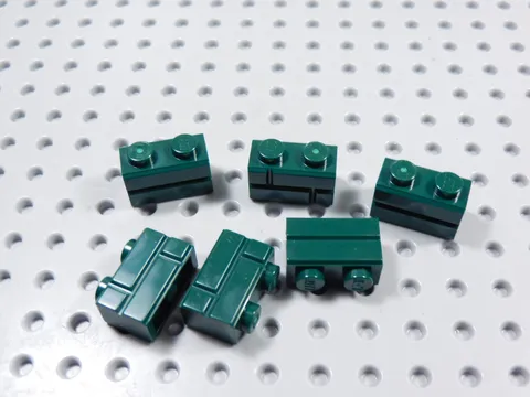 LEGO Lot of 6 Dark Green 1x2 Bricks w/ Modified Masonry Profile Bricks BM