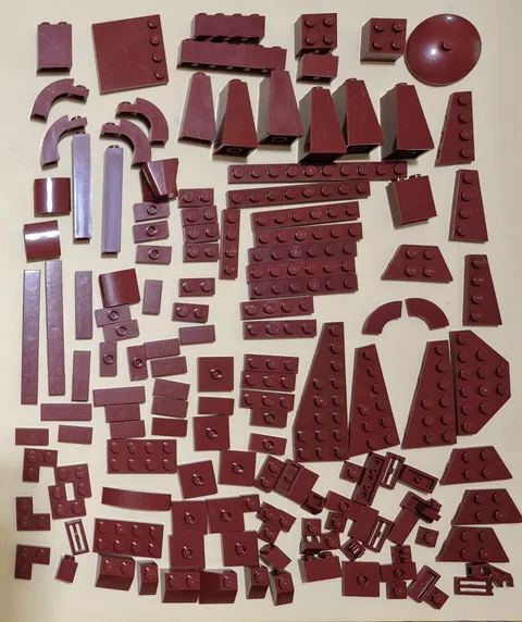 Lego Lot Dark Red Burgundy 140 Plates Slopes Tiles Pillars  Wedges Spare Parts