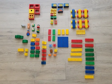 Lego Duplo Lot of 83 Specialty Pieces Windows, Trains, Figurines, Printed Pieces