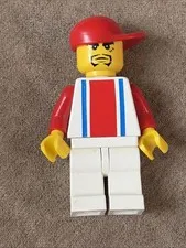 Rare Color Lego Minifigure - Vertical Lines Blue & Red, White Arms Soccer Sports