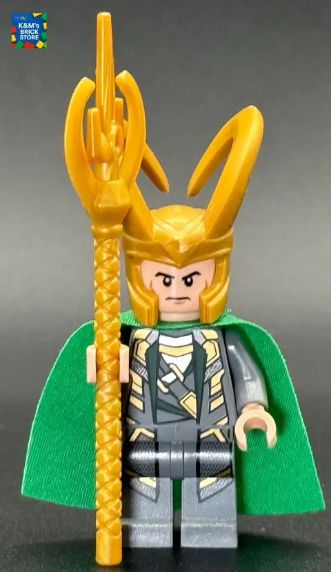 LEGO Minifigure Marvel Super Heroes Loki sh0033 Green Cape Scepter