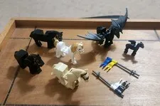 LEGO Horse Lot - Tan, White & Black w/ Dragon Wings and Flags
