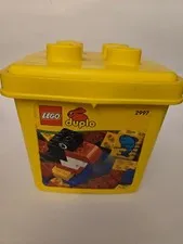 Duplo Storage Bucket with Handle and Lid #2997 Yellow Pail Container EMPTY