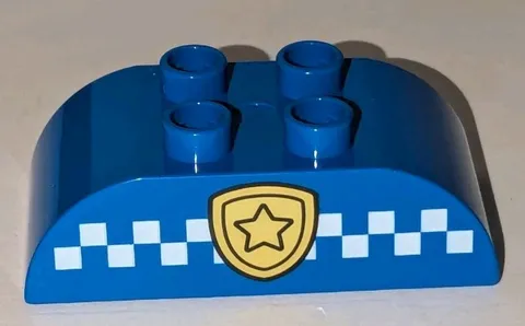 LEGO DUPLO 2x4 BLUE SLOPE CURVED DOUBLE POLICE BADGE PATTERN PART # 98223pb020