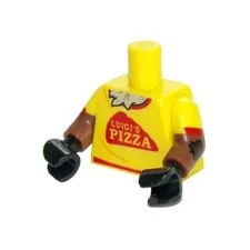 LEGO - Minifig, Torso Red Trim and 'LUIGI'S PIZZA', Straw Chest Pattern - Yellow