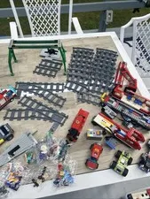 Variety Of Lego Pieces Train Tracks Cars Etc Over 1000’s Of Pieces