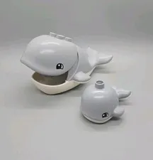 Lego Duplo Figure Whale mouth opens gray/white With Baby