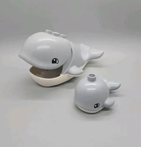 Lego Duplo Figure Whale mouth opens gray/white With Baby