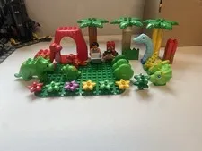 LEGO DUPLO Dinosaurs Lot w/ Cavemen Figures, Trees/Plants & Baseplate