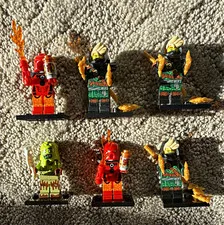 LEGO NINJAGO Minifigure Lot of 6 w/ Weapons Accessories Flames