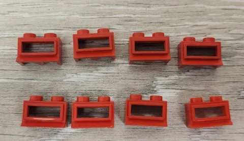 Lego 27bc01 Red Window With Extended Lip 1 x 2 x 1 Lot Of 8 READ